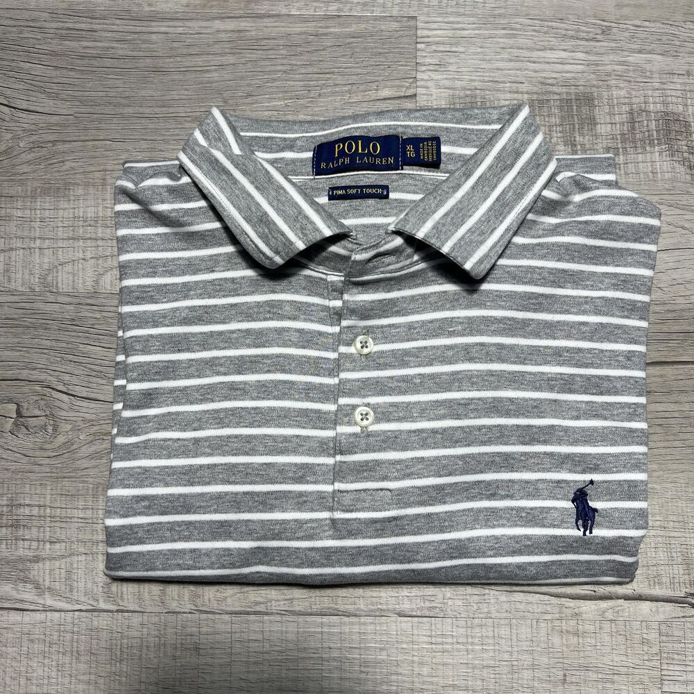 Polo Ralph Lauren Polo Shirt Mens XL Gray White Stripe Pima